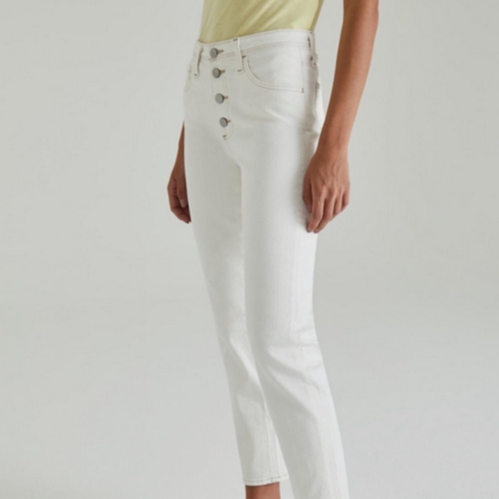 White Cropped AG Isabelle Button Up Jeans